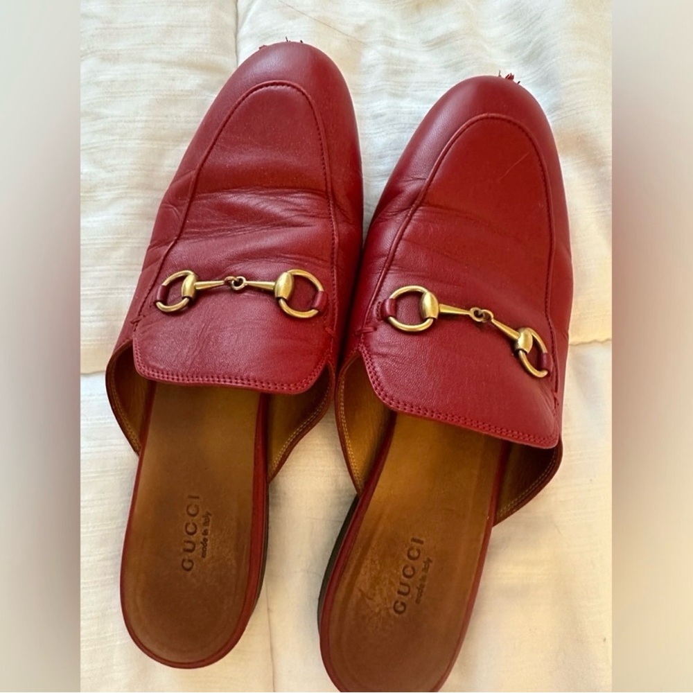 Gucci Red Princetown Loafers